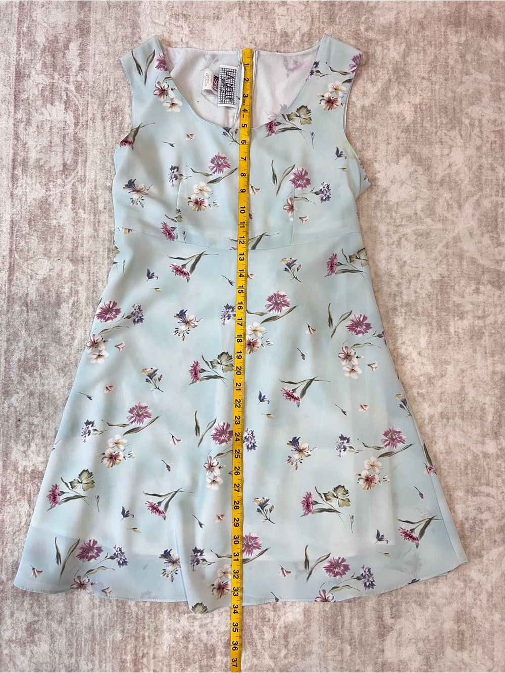 La Belle Vintage 90s Pastel Blue Floral Knee Length Dress Tie Back Bow 7 - Picture 9 of 12